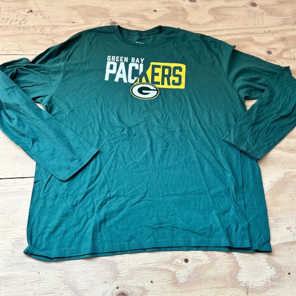 Green Bay Packers Long Sleeve T Shirt Logo NFL Fanatics Green Size 3XL XXL Men's